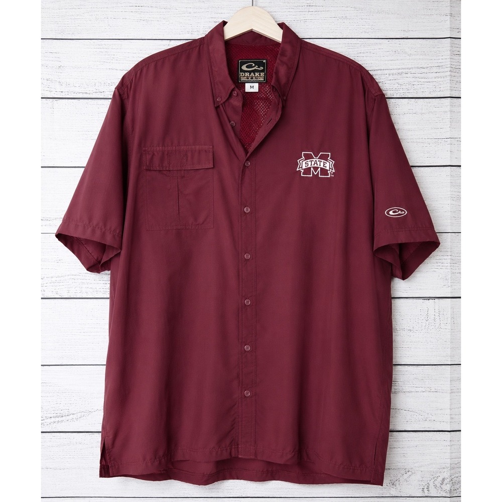 Drake Waterfowl Mississippi State MSU Fishing Shirt Mens Medium Maroon SD7000
